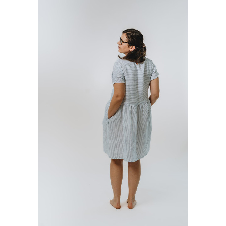Lniana sukienka Lisa (biała w granatowe paseczki)