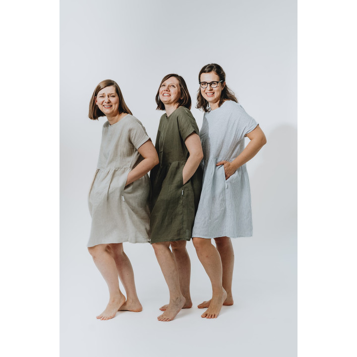 Lniana sukienka Lisa (biała w granatowe paseczki)