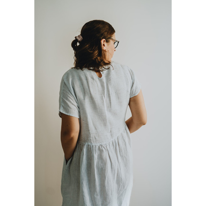 Lniana sukienka Lisa (biała w granatowe paseczki)