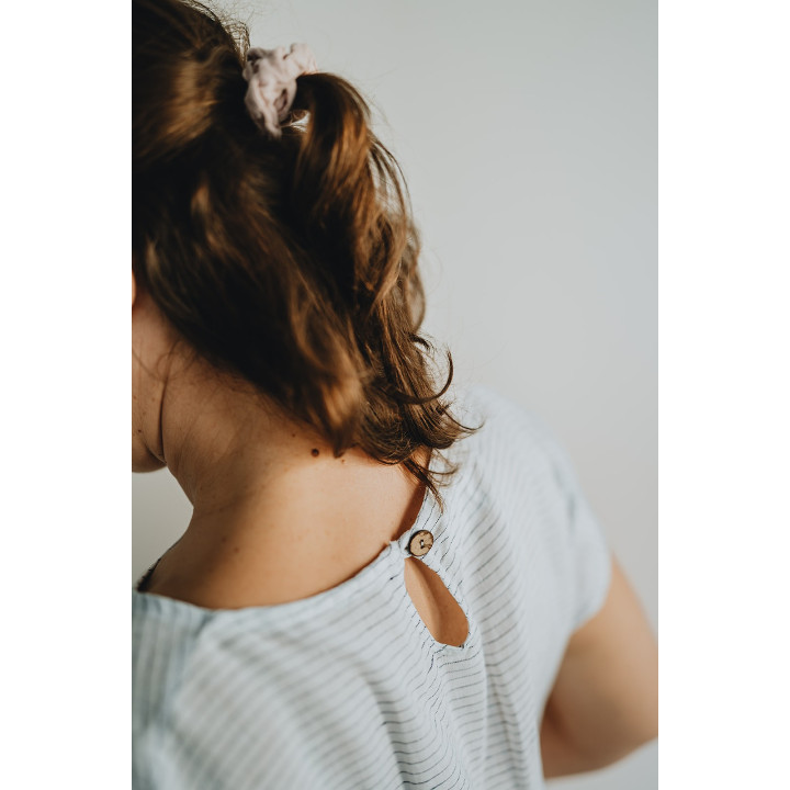 Lniana sukienka Lisa (biała w granatowe paseczki)