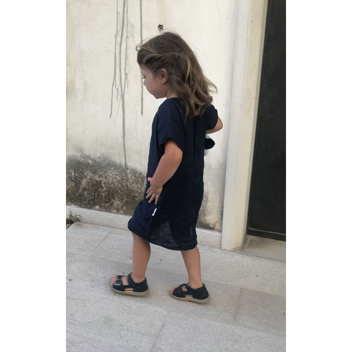 Lniana sukienka dziecięca Liten Britta (atramentowa)