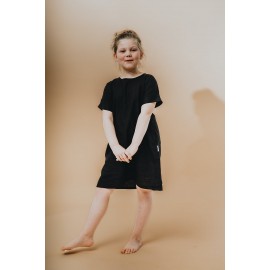 Lniana sukienka dziecięca Liten Britta (czarna)