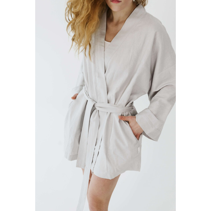 Lniane kimono do jogi (popiel) - uszyte w Polsce | Lennea
