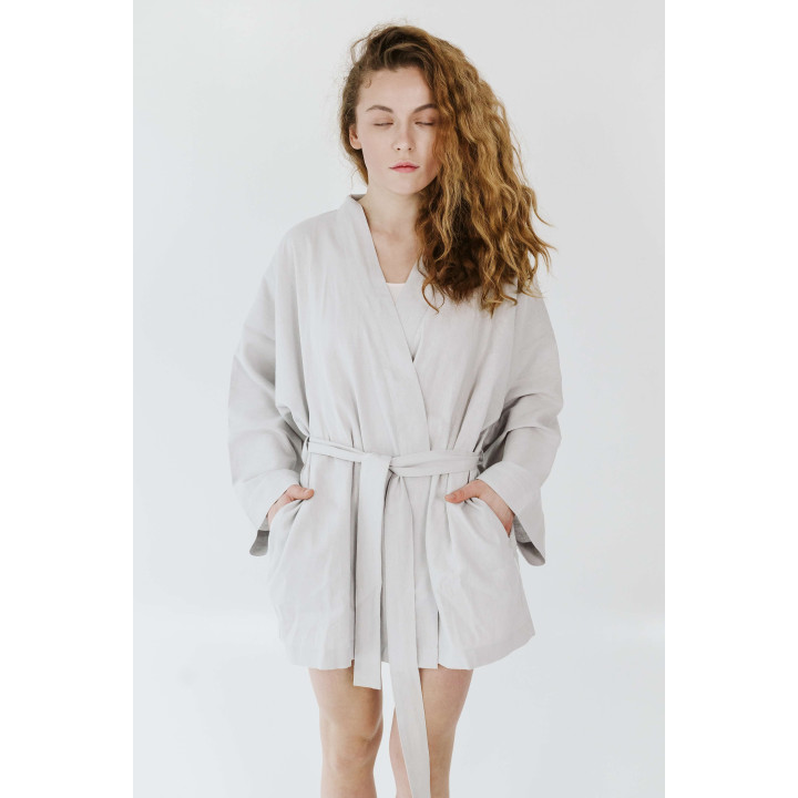 Lniane kimono do jogi (popiel) - uszyte w Polsce | Lennea