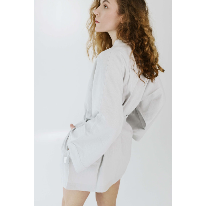 Lniane kimono do jogi (popiel) - uszyte w Polsce | Lennea