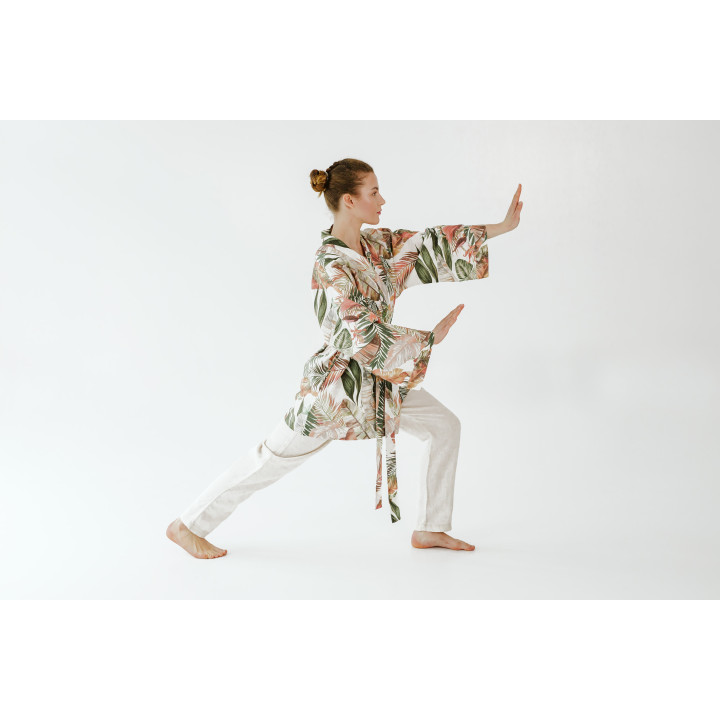 Linned kimono (elfenben) - den perfekte gave til bruden