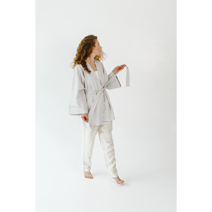 Lniane kimono do jogi (popiel) - uszyte w Polsce | Lennea