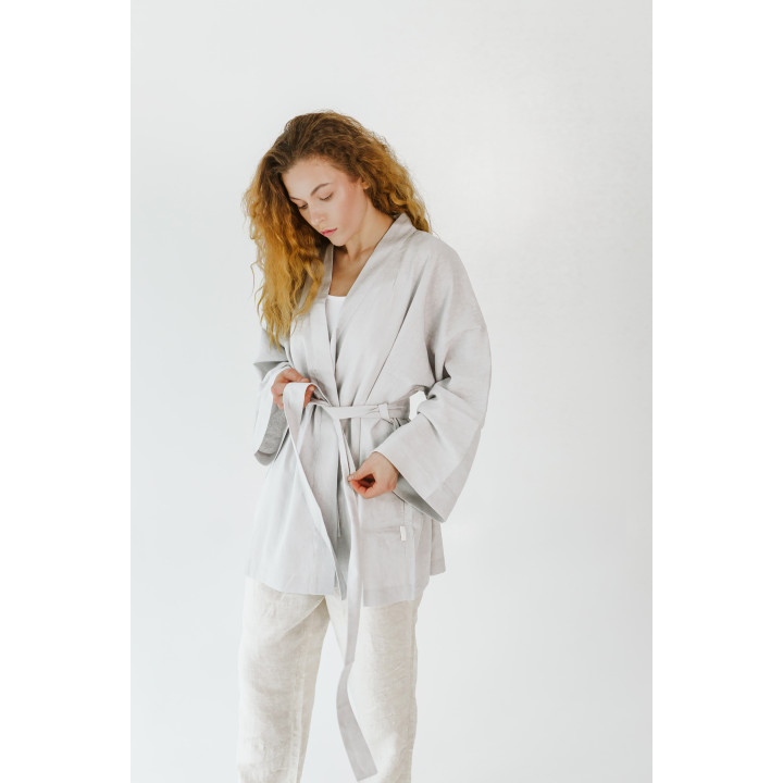 Lniane kimono do jogi (popiel) - uszyte w Polsce | Lennea