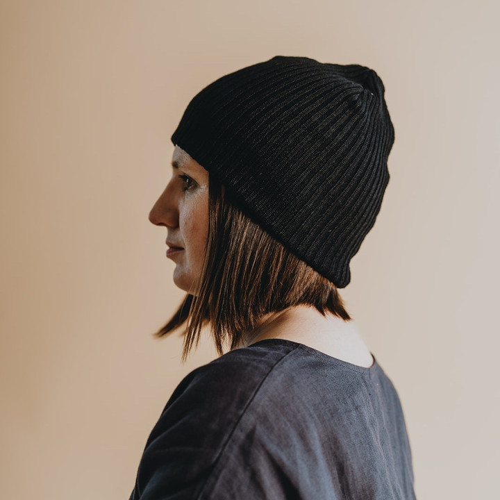Linen beanie hat (black)