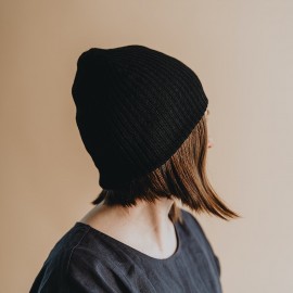 Lniana czapka beanie (czarna)