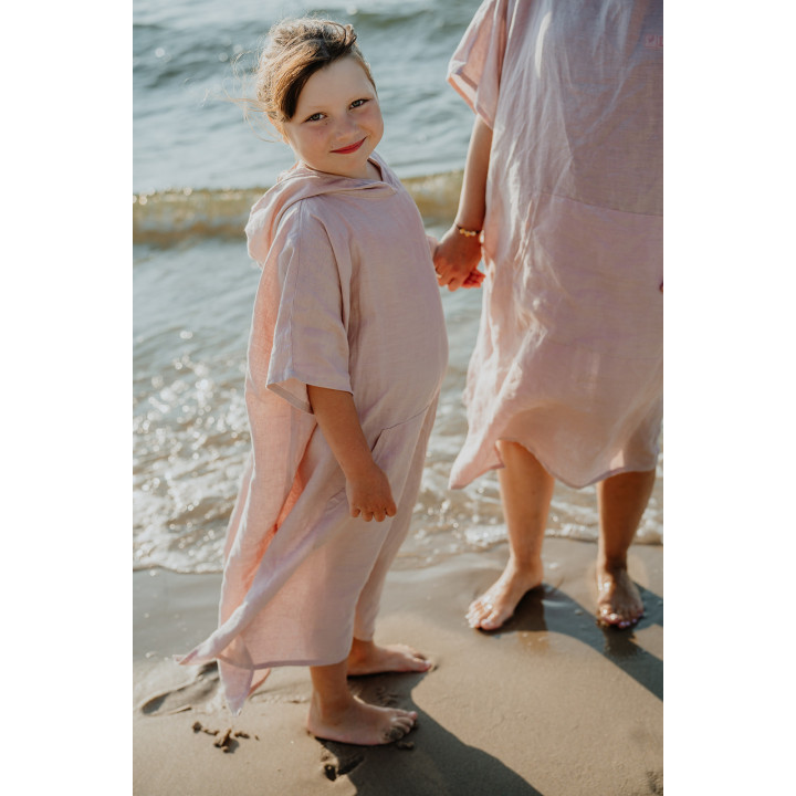 Ponczo lniane (pudrowy róż) - rozmiar SMALL