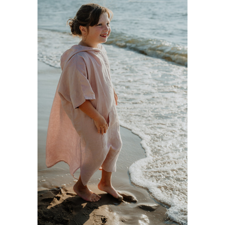 Ponczo lniane (pudrowy róż) - rozmiar SMALL