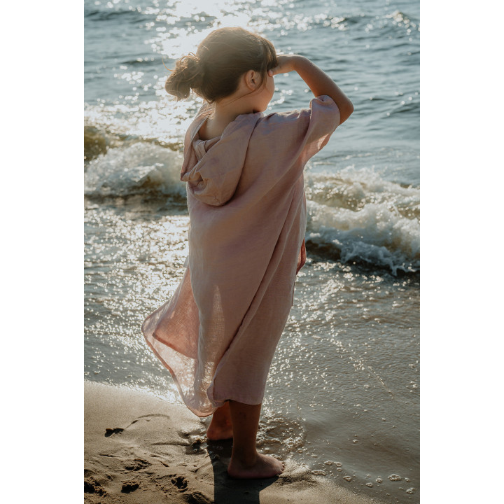 Ponczo lniane (pudrowy róż) - rozmiar SMALL