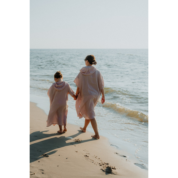 Ponczo lniane (pudrowy róż) - rozmiar SMALL