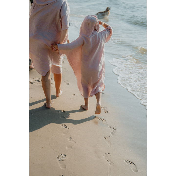 Ponczo lniane (pudrowy róż) - rozmiar SMALL