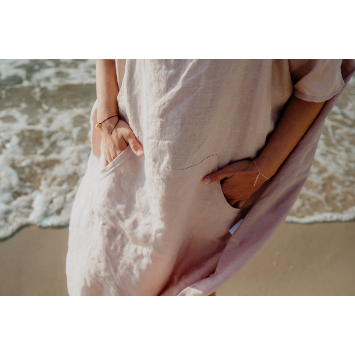 Lniane ponczo plażowe (pudrowy róż) rozmiar ONESIZE