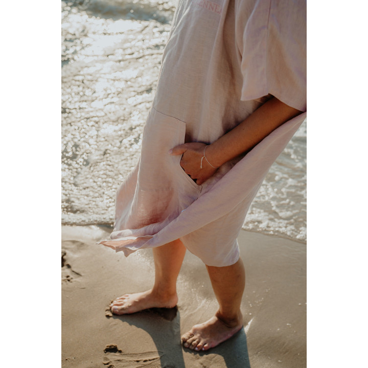 Lniane ponczo plażowe (pudrowy róż) rozmiar ONESIZE
