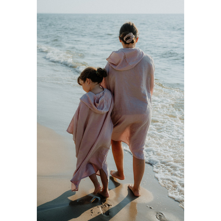 Lniane ponczo plażowe (pudrowy róż) rozmiar ONESIZE