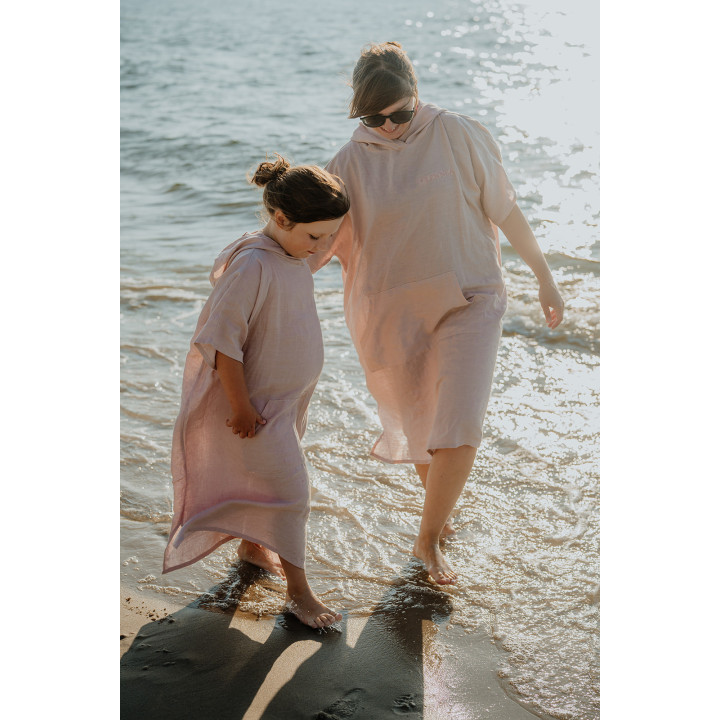 Lniane ponczo plażowe (pudrowy róż) rozmiar ONESIZE