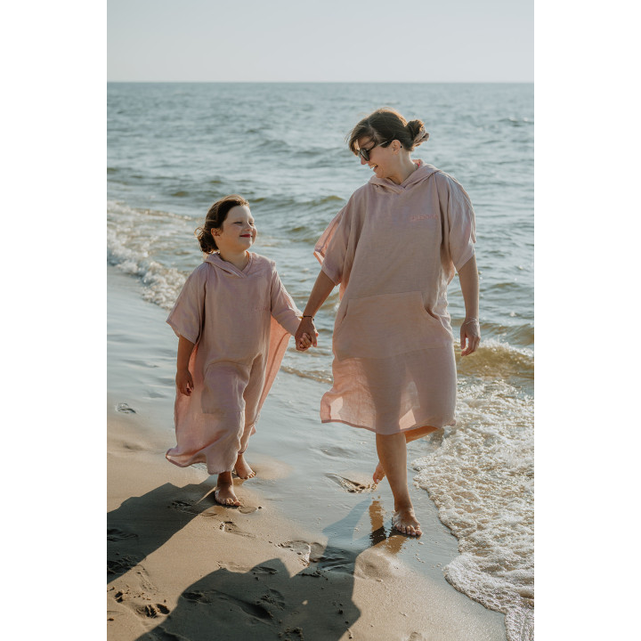 Lniane ponczo plażowe (pudrowy róż) rozmiar ONESIZE