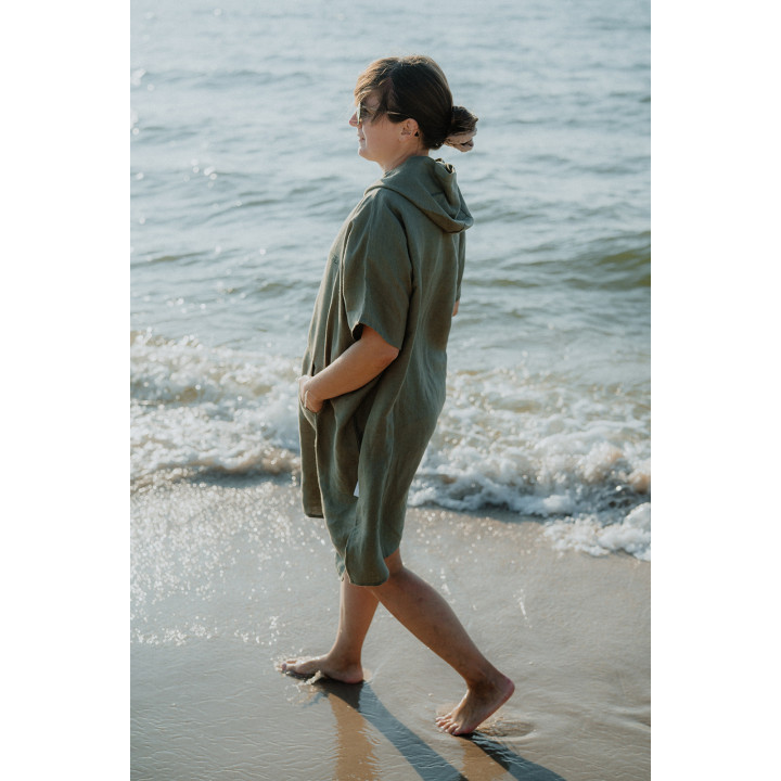 Ponczo lniane (oliwkowy) - rozmiar SMALL