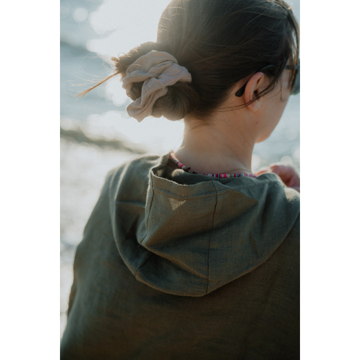 Ponczo lniane (oliwkowy) - rozmiar SMALL