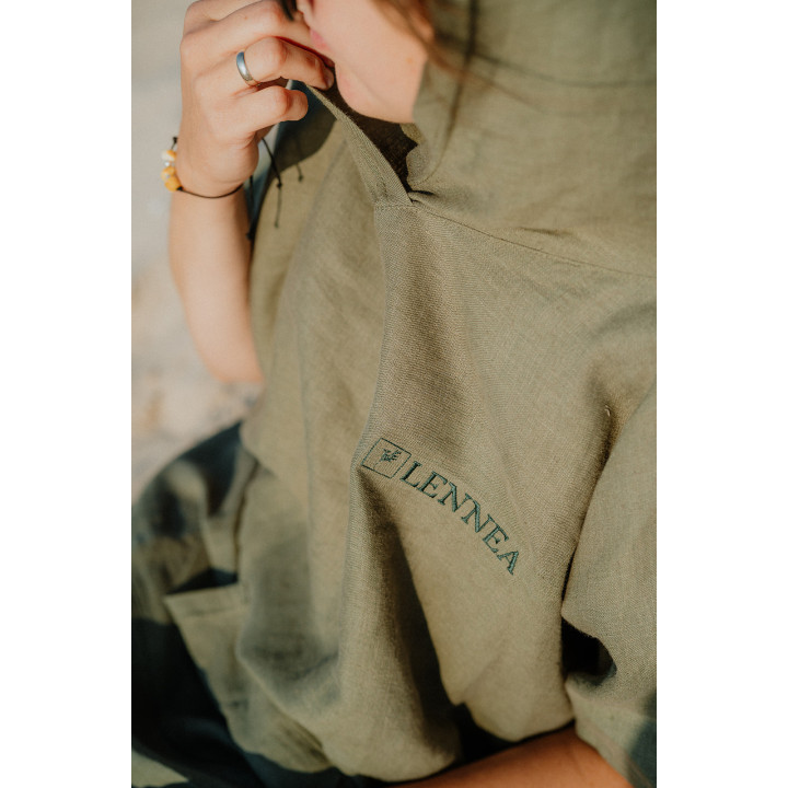 Ponczo lniane (oliwkowy) - rozmiar SMALL