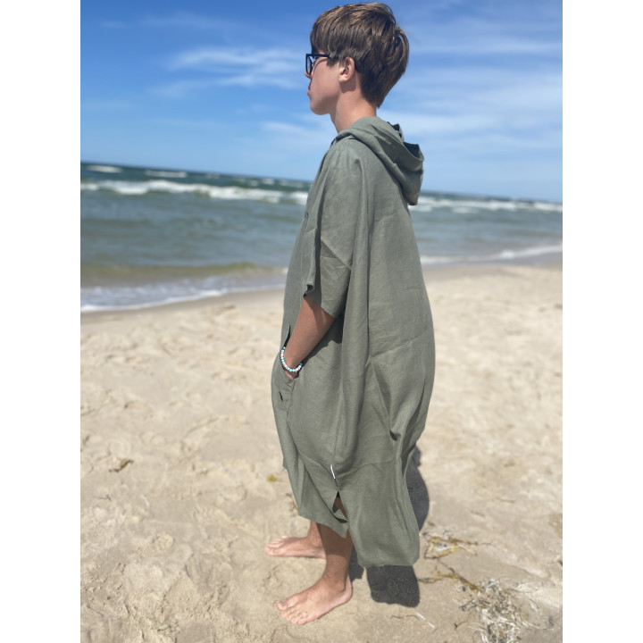 Lniane ponczo plażowe (oliwkowe) rozmiar ONESIZE