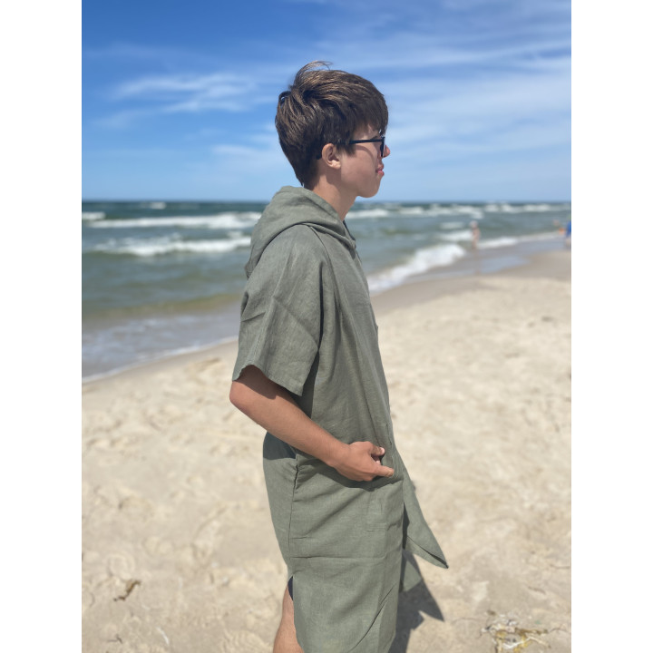 Lniane ponczo plażowe (oliwkowe) rozmiar ONESIZE