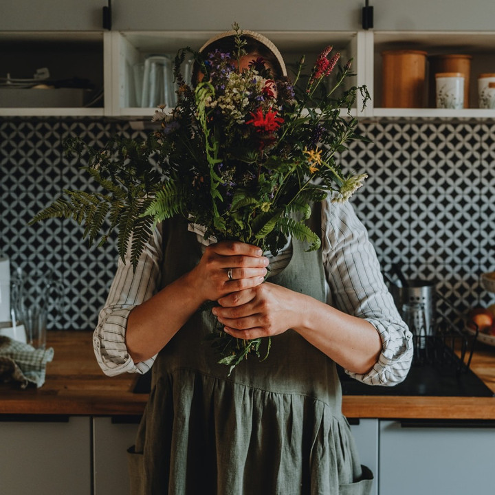 Fartuch sukienka Mia (oliwkowy) - 100% len