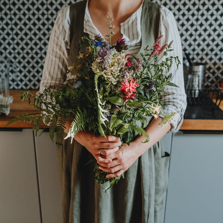 Fartuch sukienka Mia (oliwkowy) - 100% len